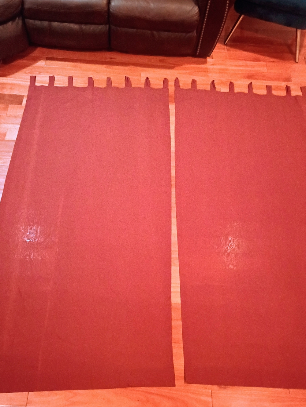 Vintage Burgundy Red Burlap Weave Tab Top Curtain Panels Pair 37x82 Rustic Boho